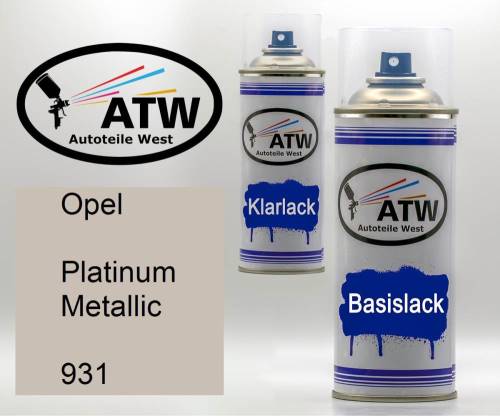 Opel, Platinum Metallic, 931: 400ml Sprühdose + 400ml Klarlack - Set, von ATW Autoteile West.